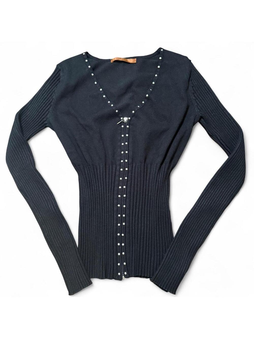 Vintage Beldini black fitted zip-up top